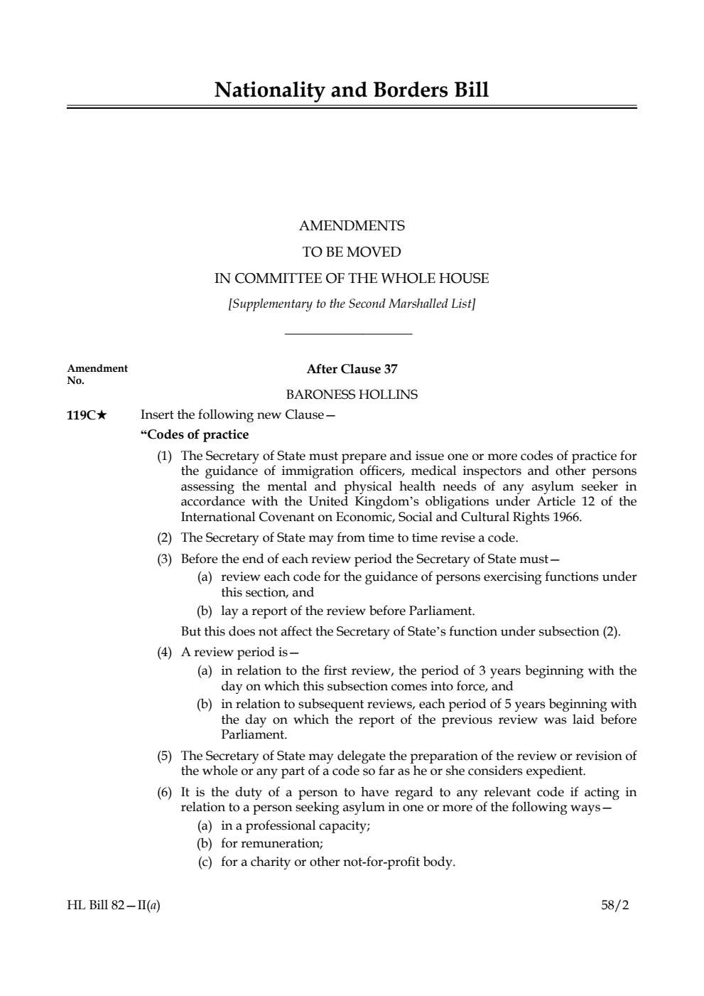 Nationality and Borders Bill Amendments to be moved in Committee of the Whole House [Supplementary to the Second Marshalled List]
