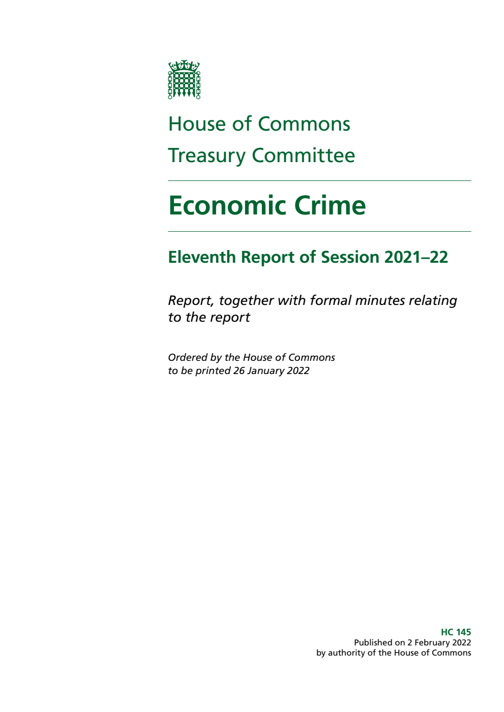 Treasury Committee 11th Report. Economic Crime Volume 1. Report