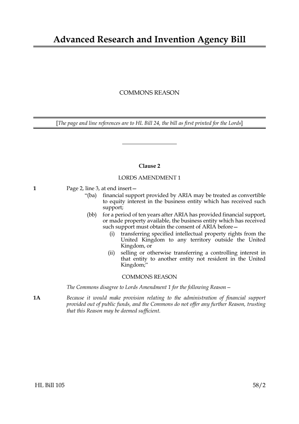 Advanced Research and Invention Agency Bill Commons reasons