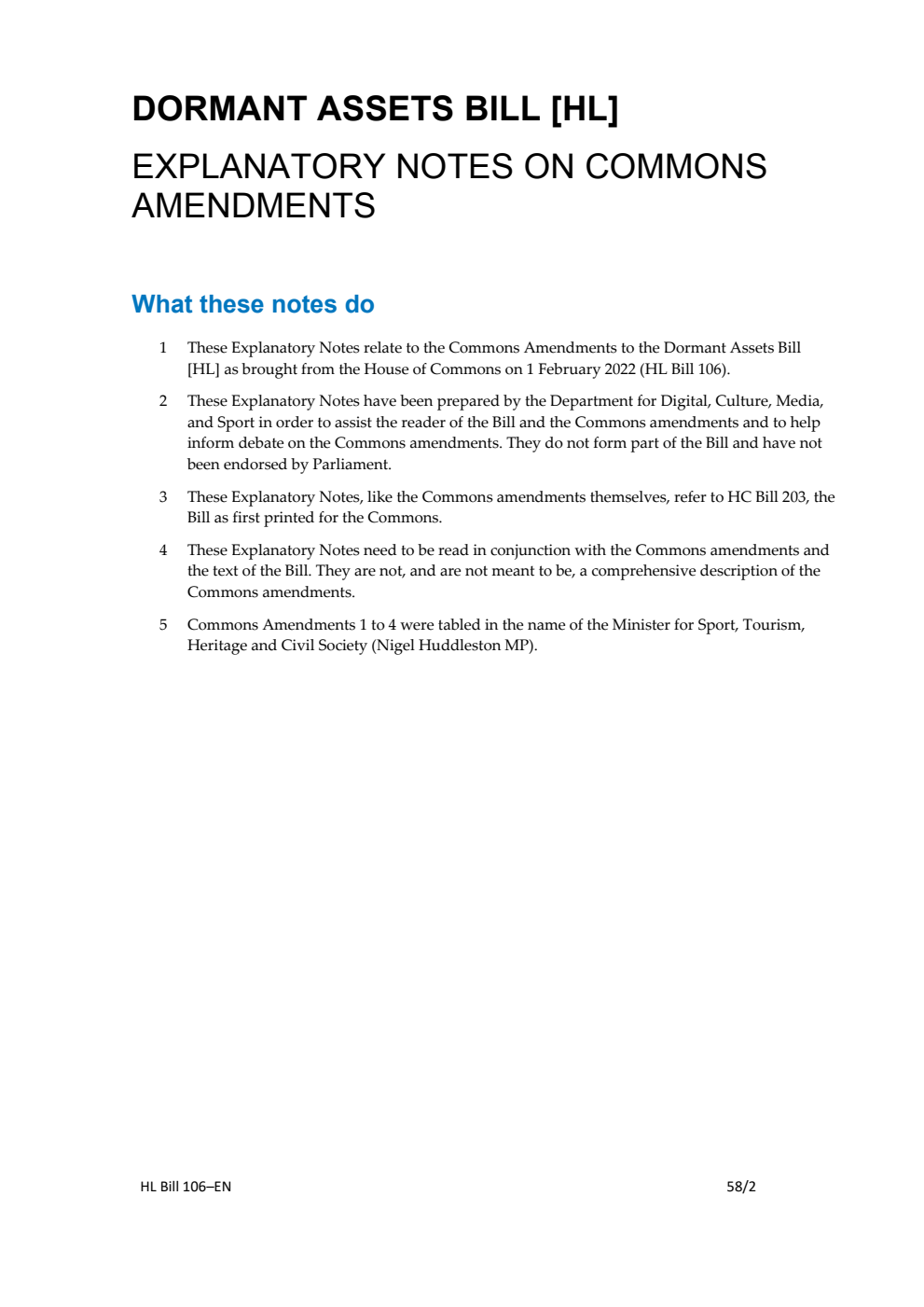 Dormant Assets Bill Explanatory Notes