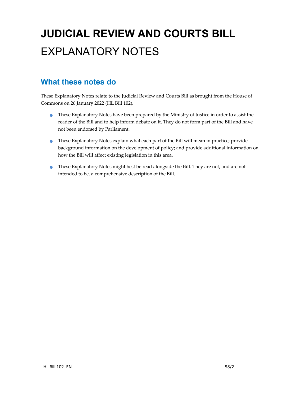 Judicial Review and Courts Bill Explanatory Notes