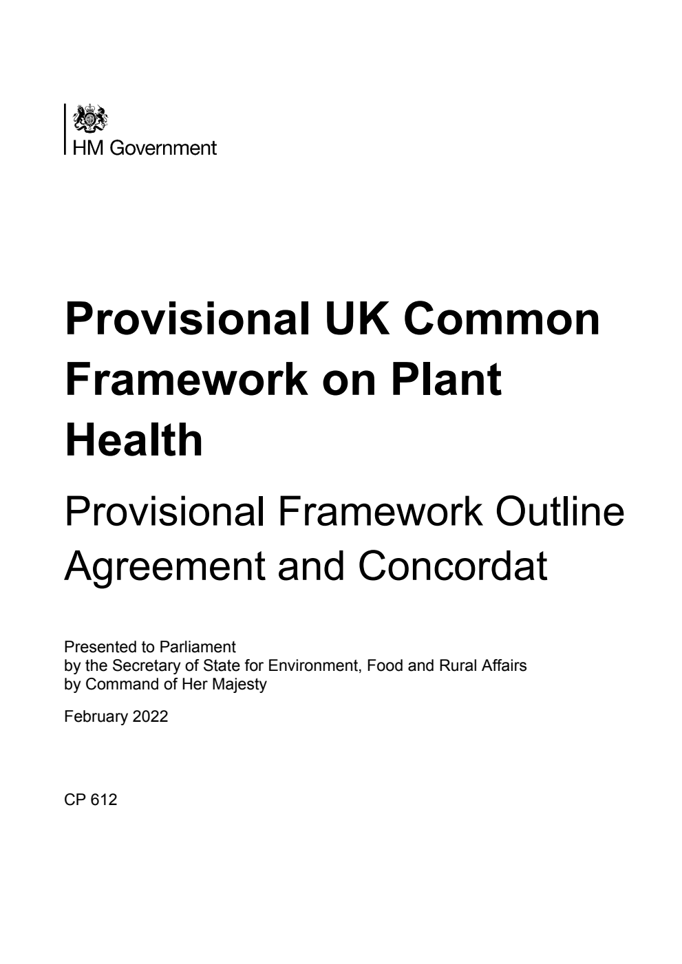 Provisional UK Common Framework on Plant Health. Provisional Framework Outline Agreement and Concordat