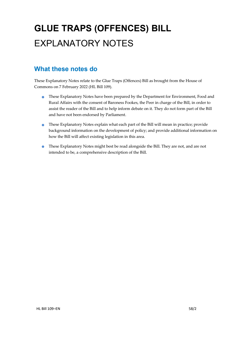 Glue Traps (Offences) Bill Explanatory Notes