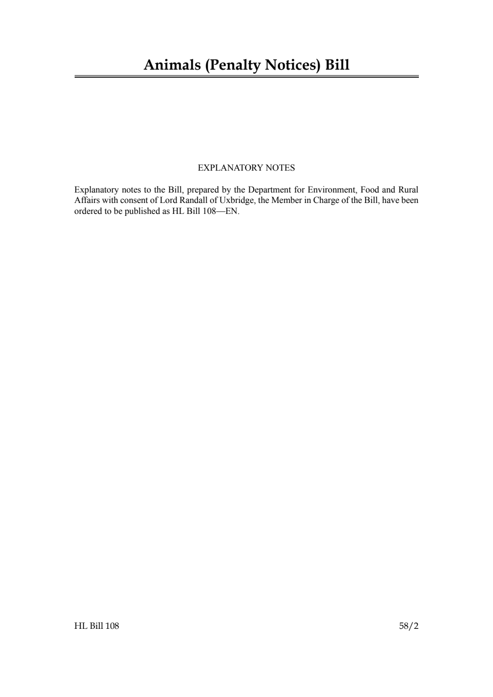 Animals (Penalty Notices) Bill [as brought from the Commons]
