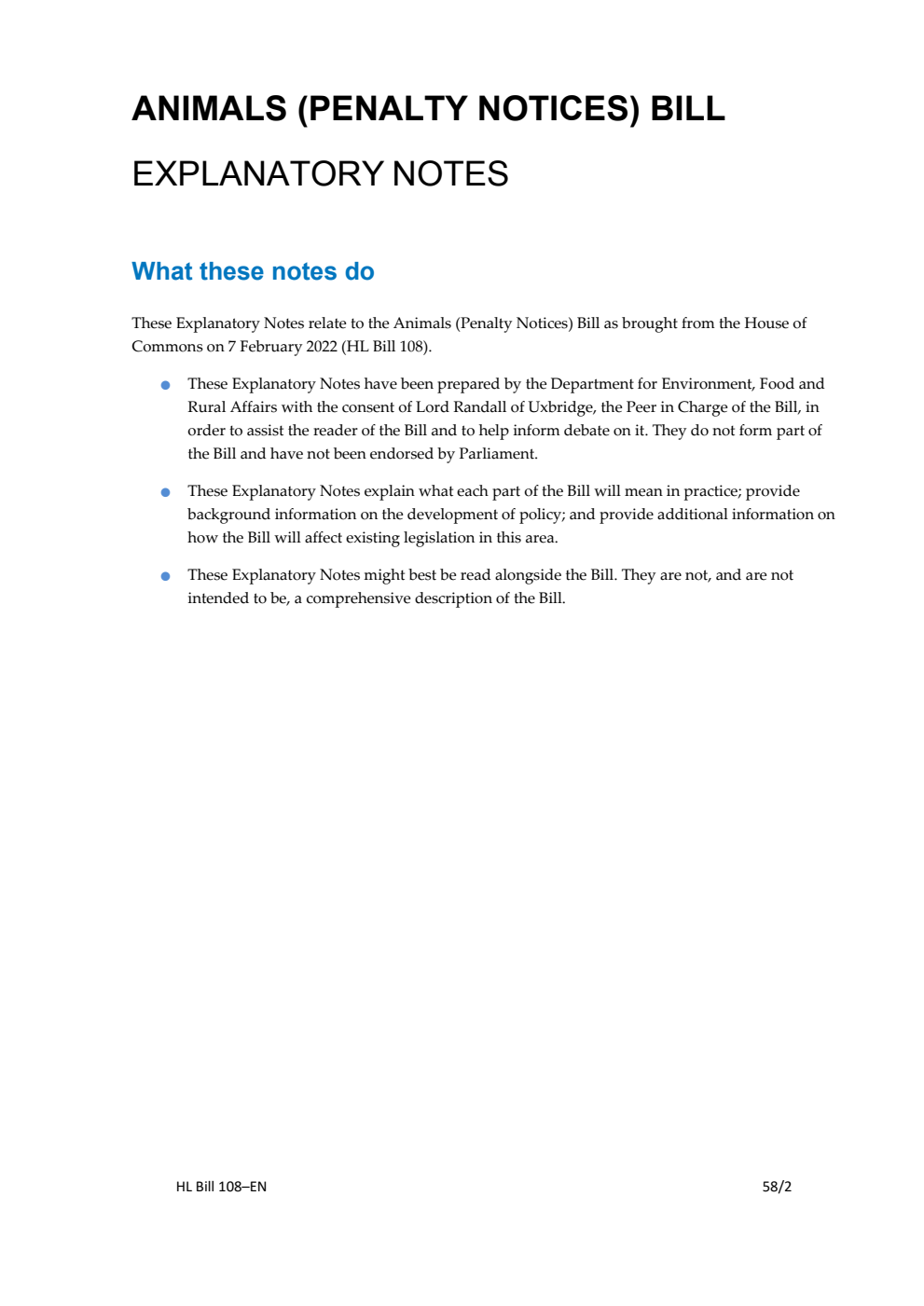 Animals (Penalty Notices) Bill Explanatory Notes