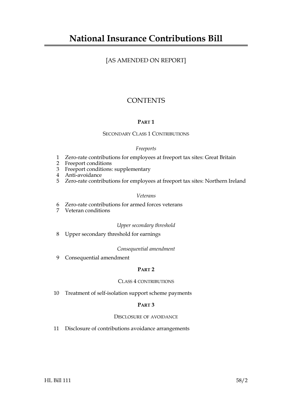 National Insurance Contributions Bill [as amended on Report]