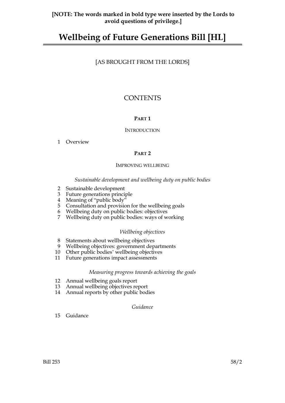 Wellbeing of Future Generations Bill [as brought from the Lords]