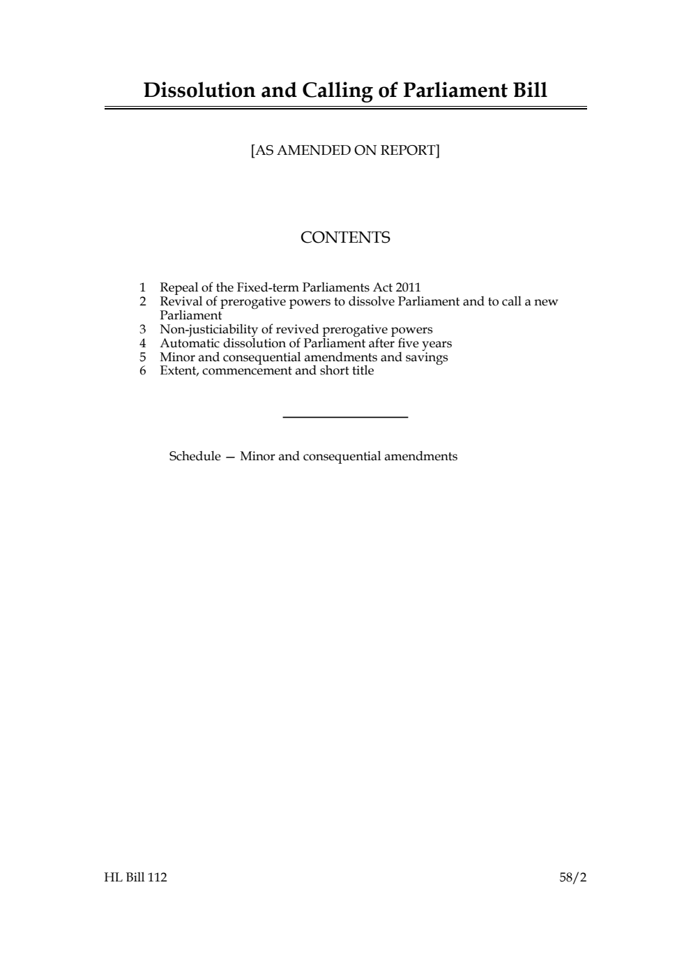 Dissolution and Calling of Parliament Bill [as amended on Report]