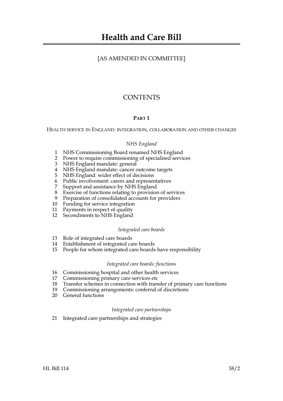 Health and Care Bill [as amended in Committee]