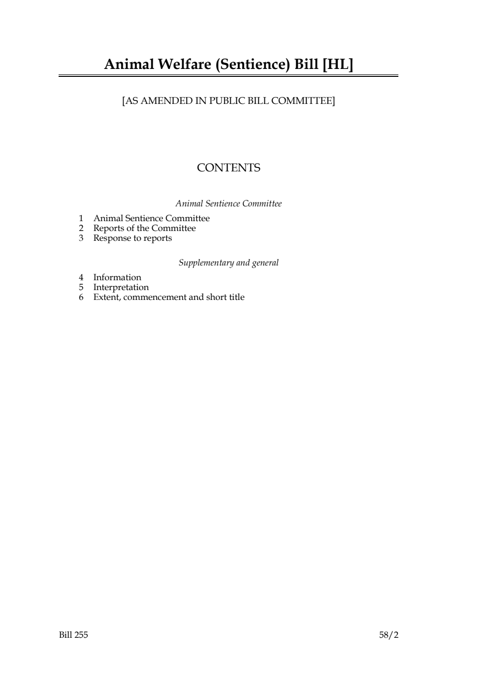 Animal Welfare (Sentience) Bill [as amended in Public Bill Committee]