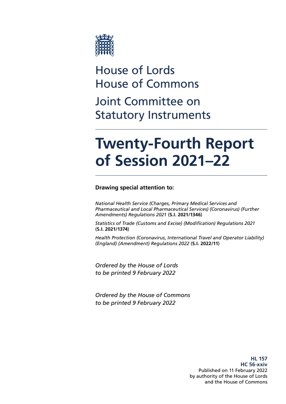 Joint Committee on Statutory Instruments 24th Report of Session 2021-22