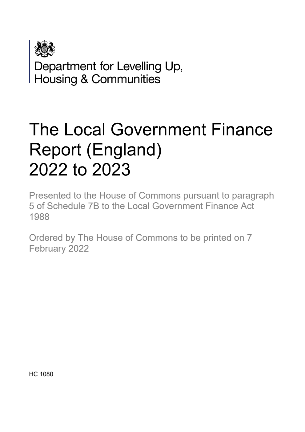 The Local Government Finance Report (England) 2022 to 2023