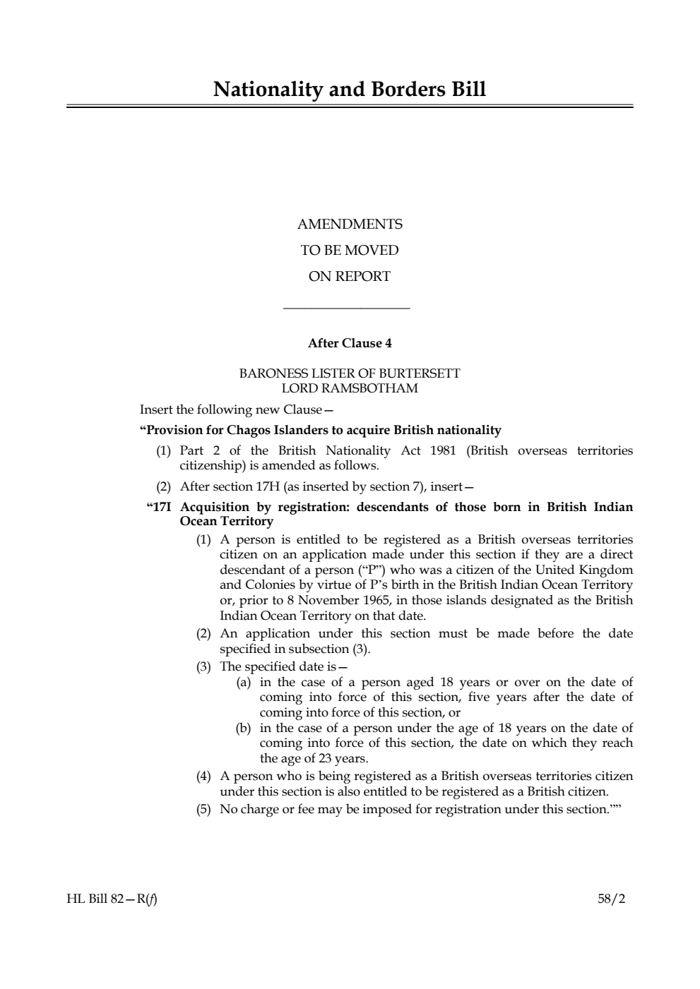 Nationality and Borders Bill Amendments to be moved on Report