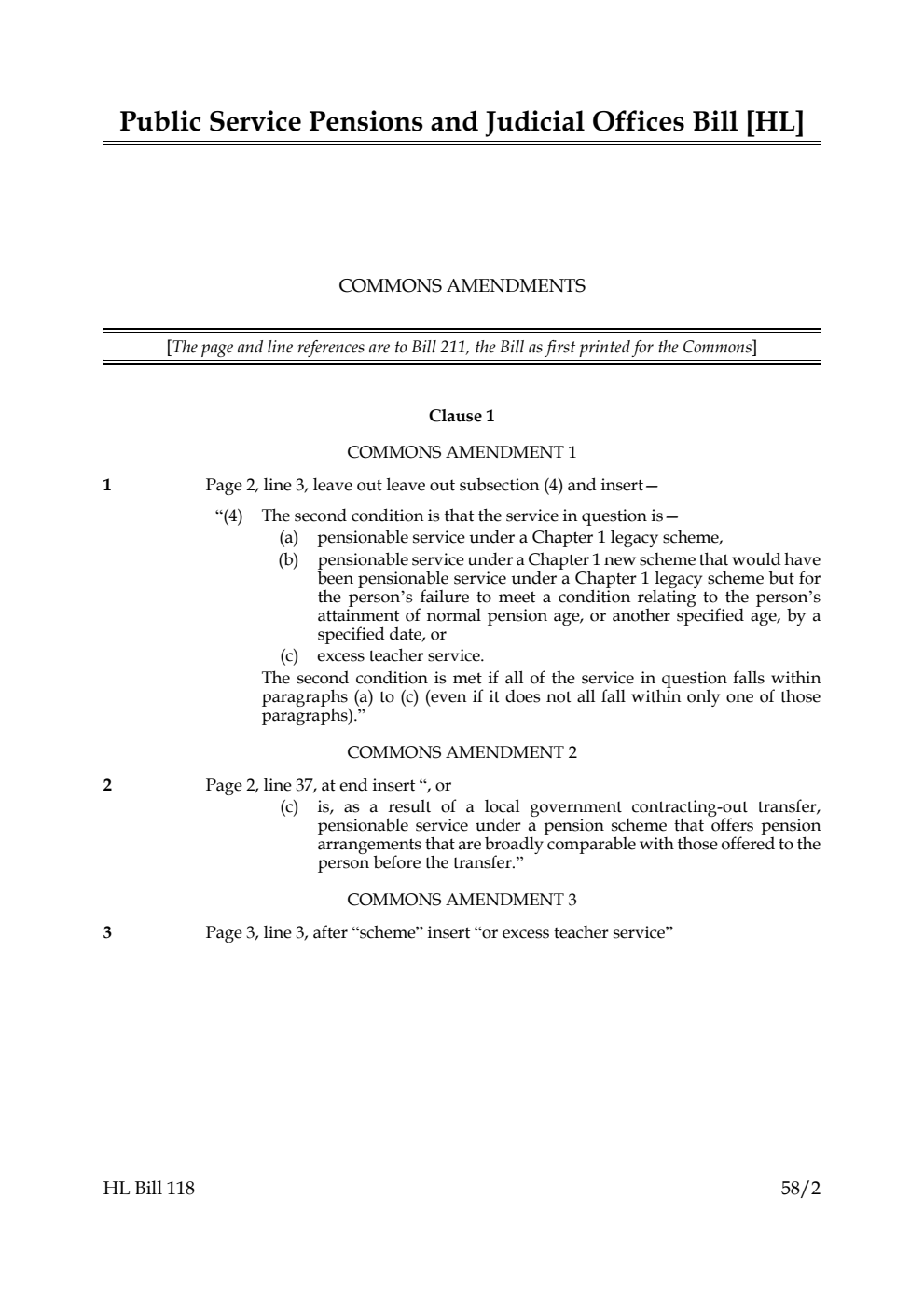 Public Service Pensions and Judicial Offices Bill Commons Amendments