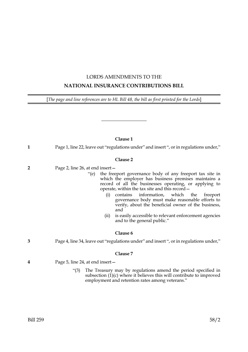 Lords Amendments to the National Insurance Contributions Bill