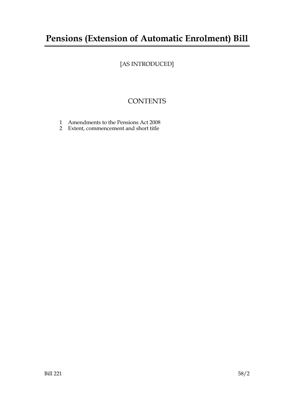 Pensions (Extension of Automatic Enrolment) Bill