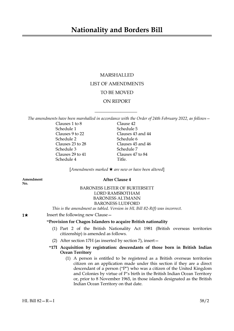 Nationality and Borders Bill Marshalled List of Amendments to be moved on report