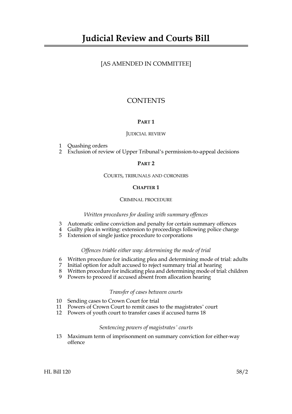 Judicial Review and Courts Bill [as amended in Committee]