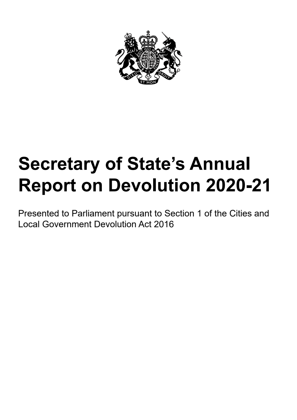 Secretary of State’s Annual Report on Devolution 2020-21