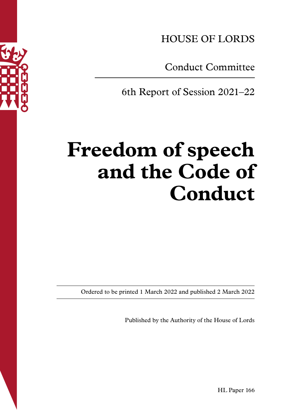 Conduct Committee 6th Report. Freedom of speech and the Code of Conduct