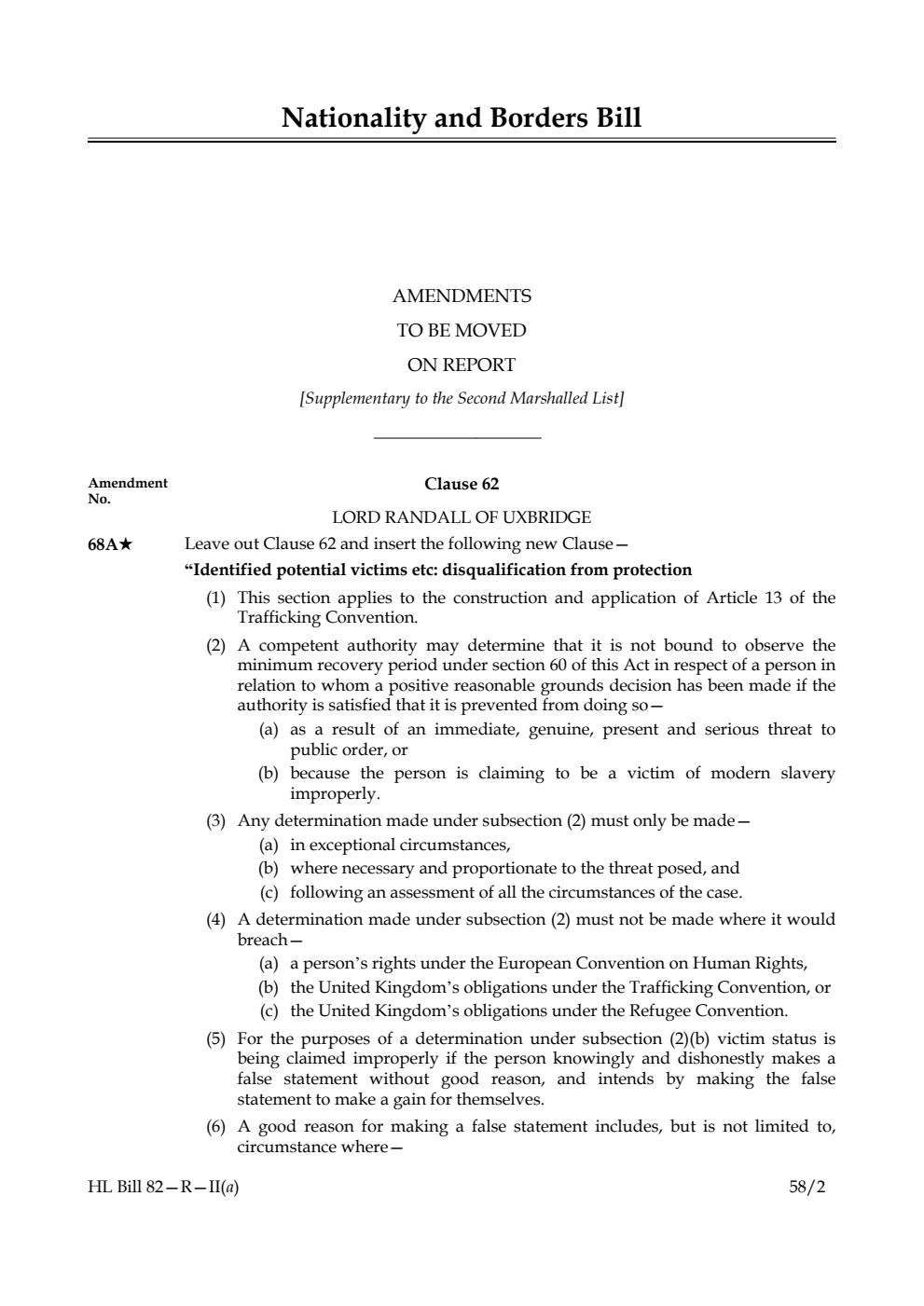 Nationality and Borders Bill Amendments to be moved on Report [Supplementary to the Second Marshalled List]