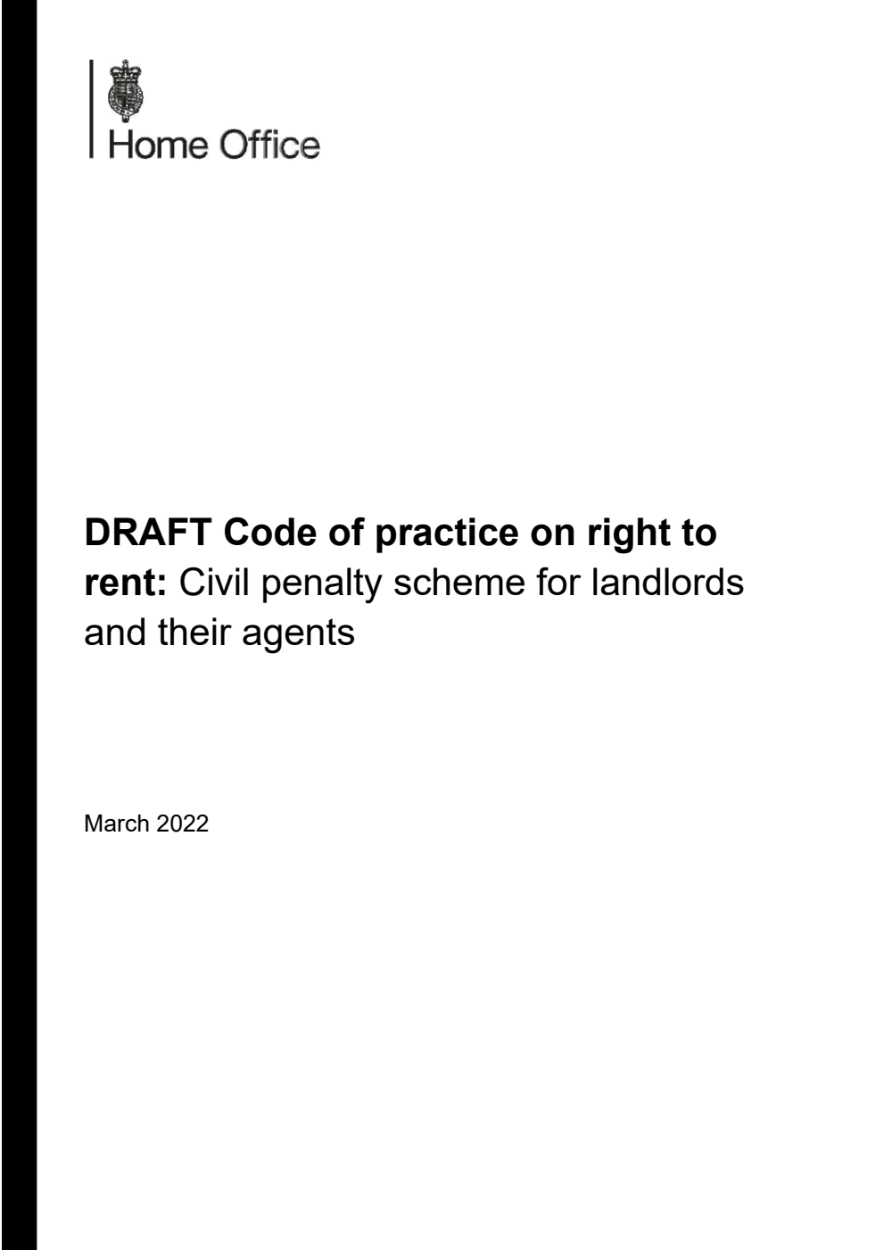 DRAFT Code of practice on right to rent: Civil penalty scheme for landlords and their agents. March 2022