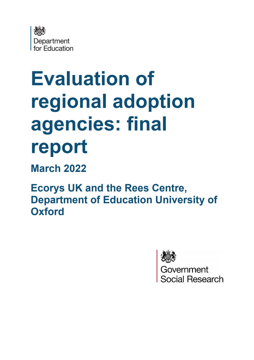 DFE-RR1186 Evaluation of regional adoption agencies: final report. March 2022