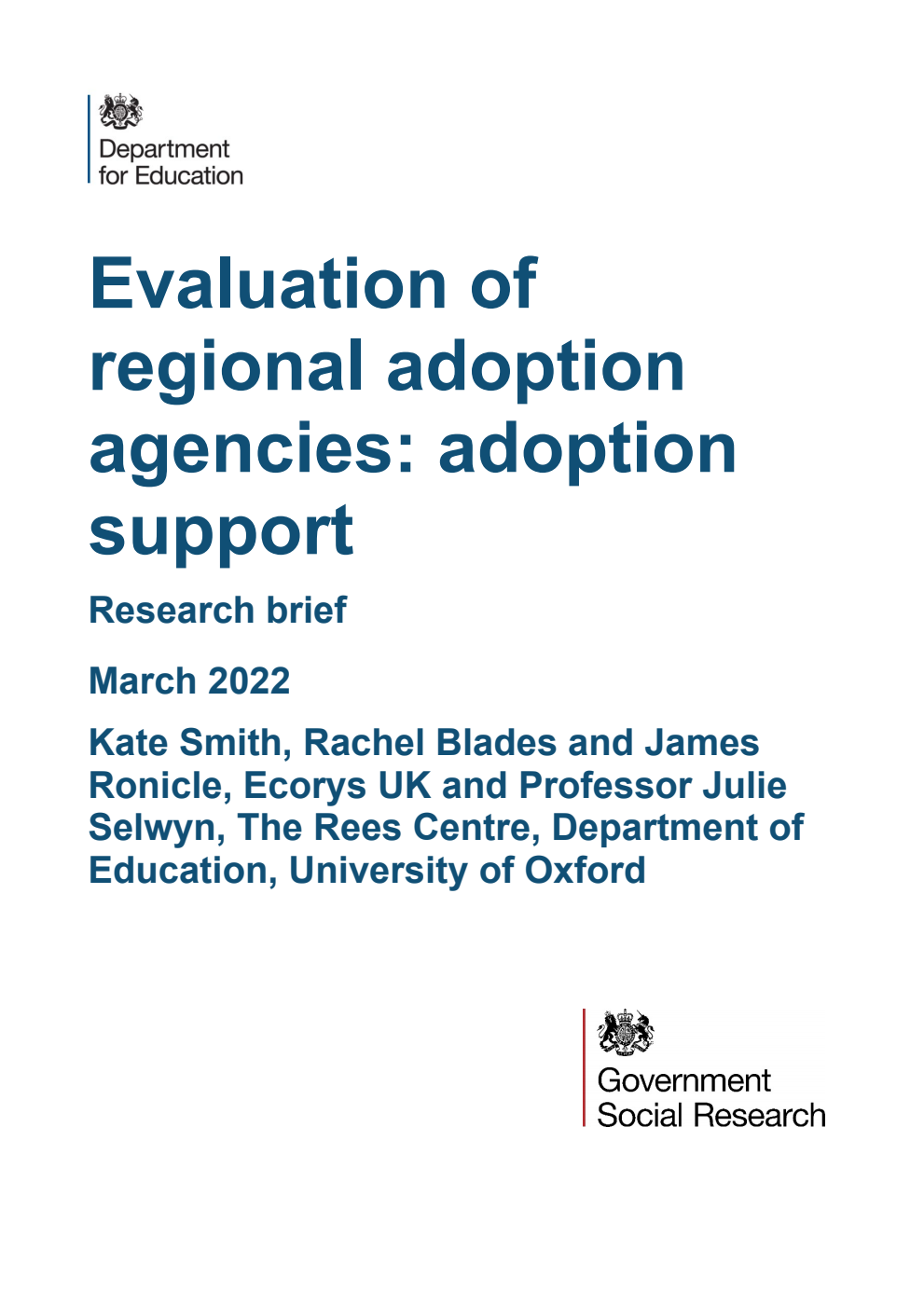 DFE-RR1189 Evaluation of regional adoption agencies: adoption support. Research brief. March 2022