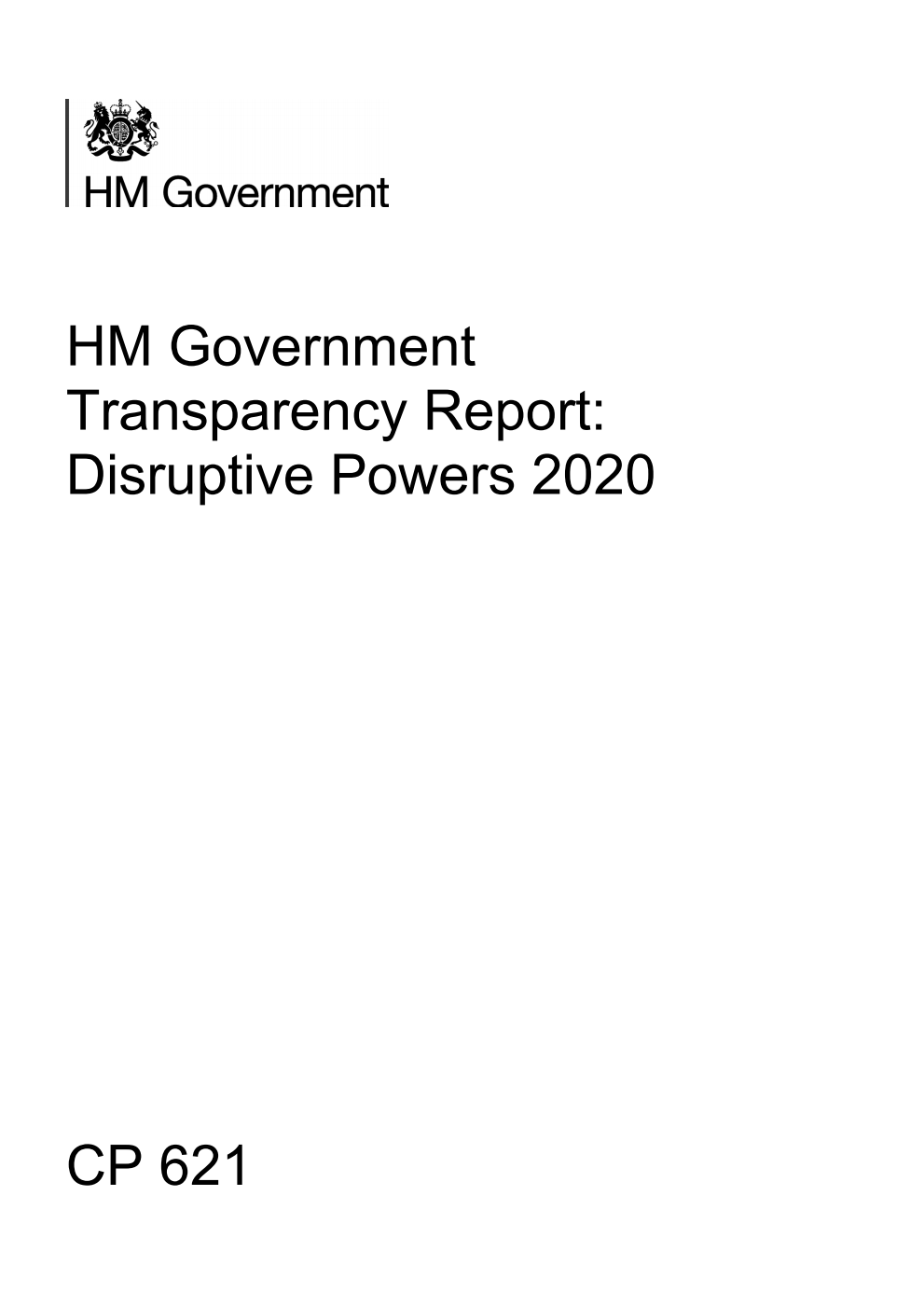 HM Government Transparency Report: Disruptive Powers 2020