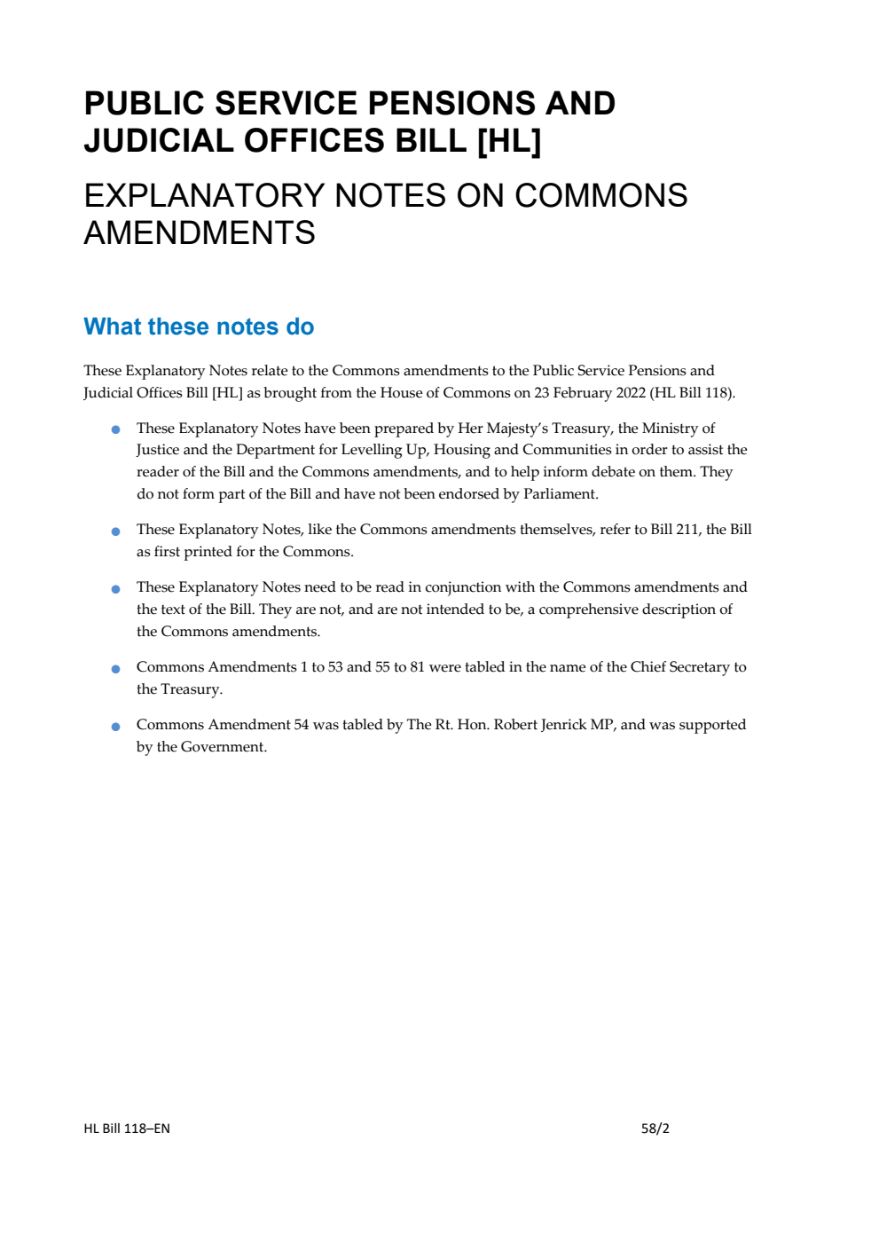 Public Service Pensions and Judicial Offices Bill Explanatory Notes on Commons Amendments