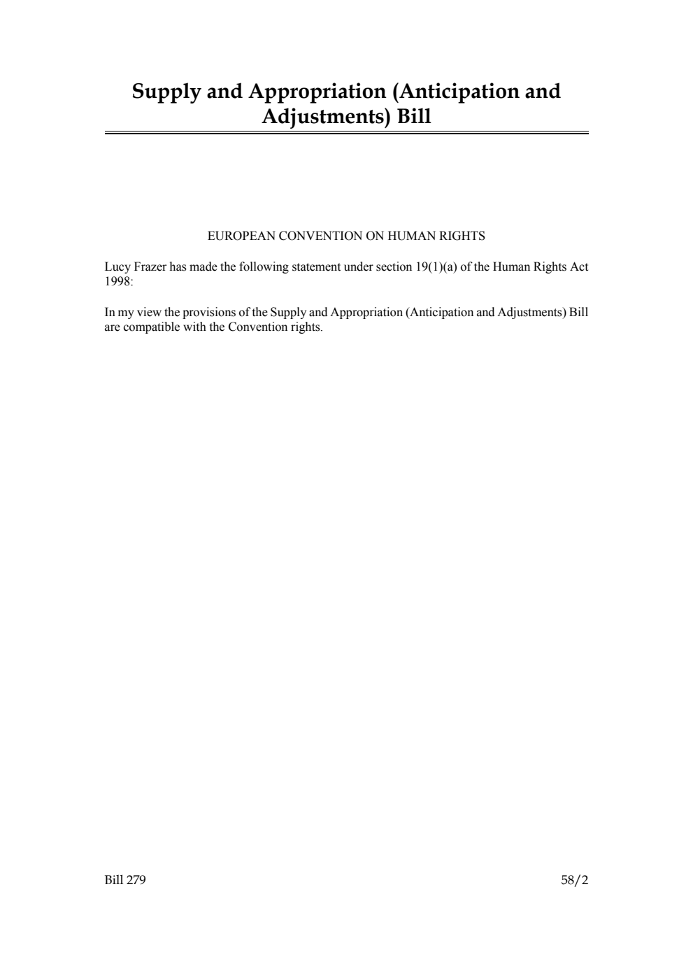 Supply and Appropriation (Anticipation and Adjustments) Bill