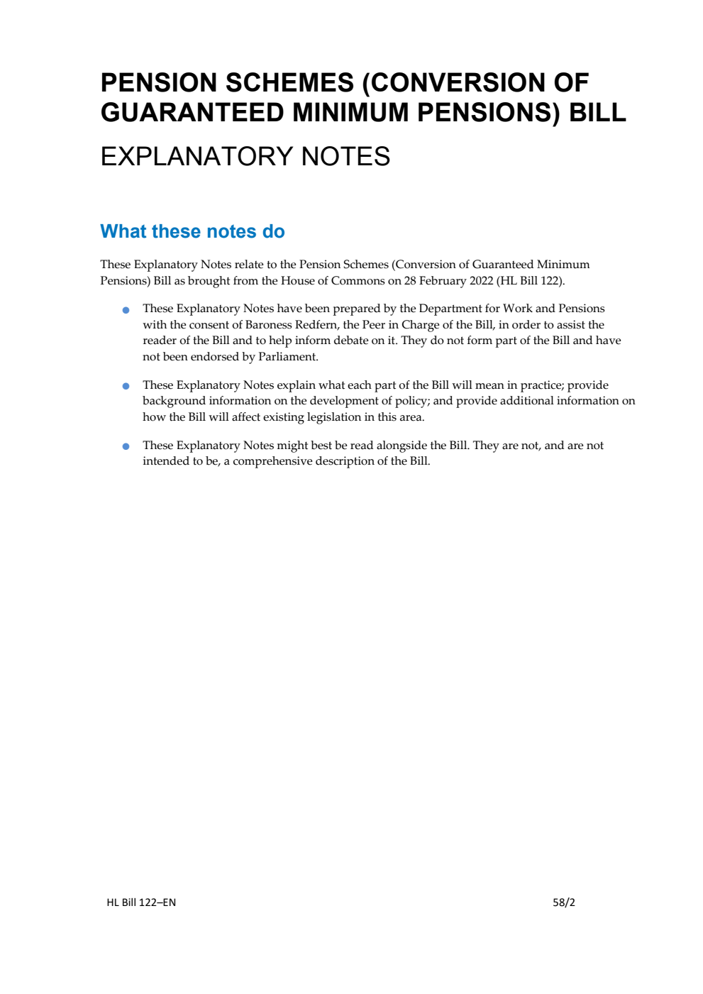 Pension Schemes (Conversion of Guaranteed Minimum Pensions) Bill Explanatory Notes