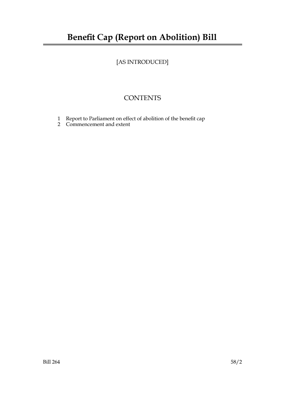 Benefit Cap (Report on Abolition) Bill