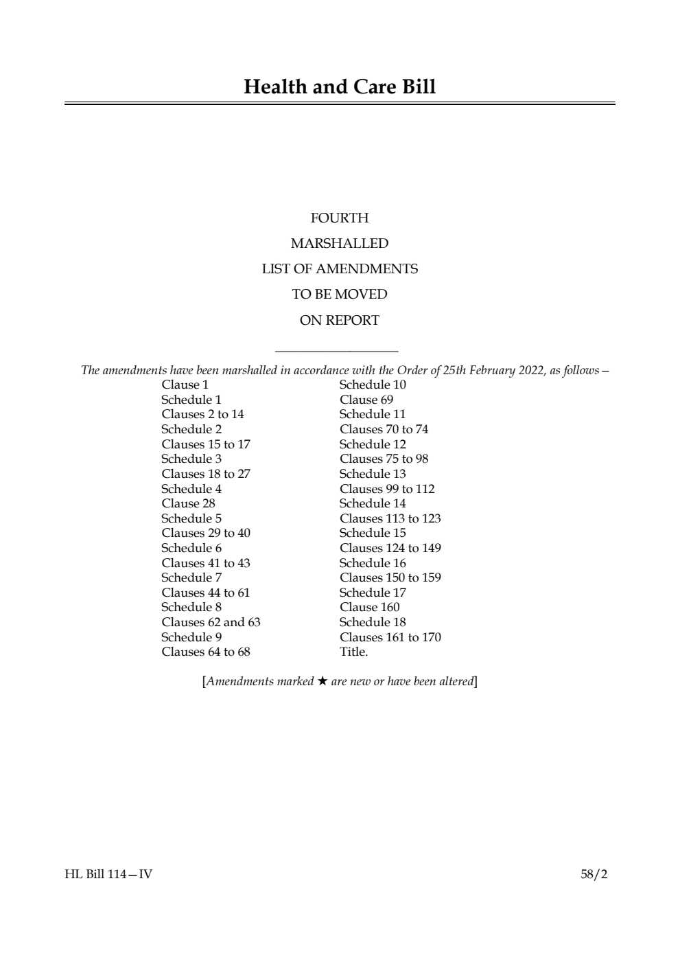 Health and Care Bill Fourth Marshalled List of Amendments to be moved on report