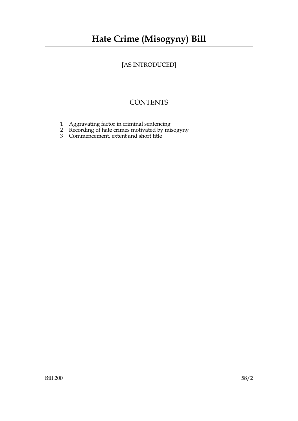 Hate Crime (Misogyny) Bill