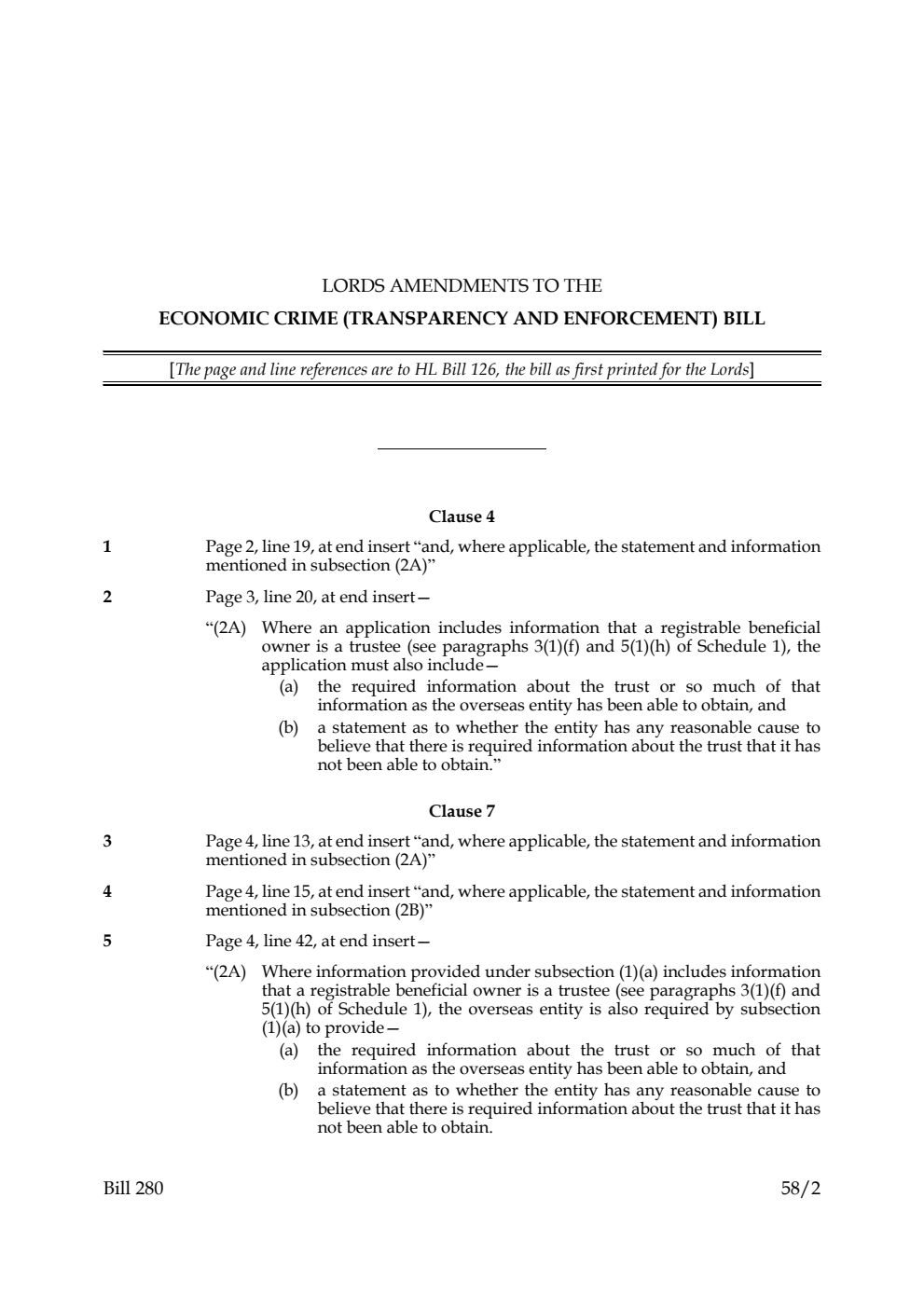 Lords Amendments to the Economic Crime (Transparency and Enforcement) Bill