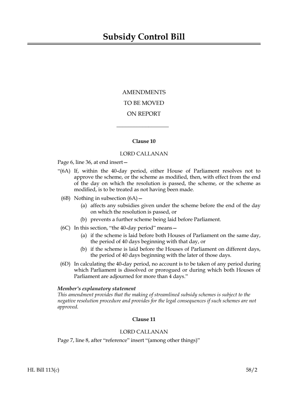 Subsidy Control Bill Amendments to be Moved on Report