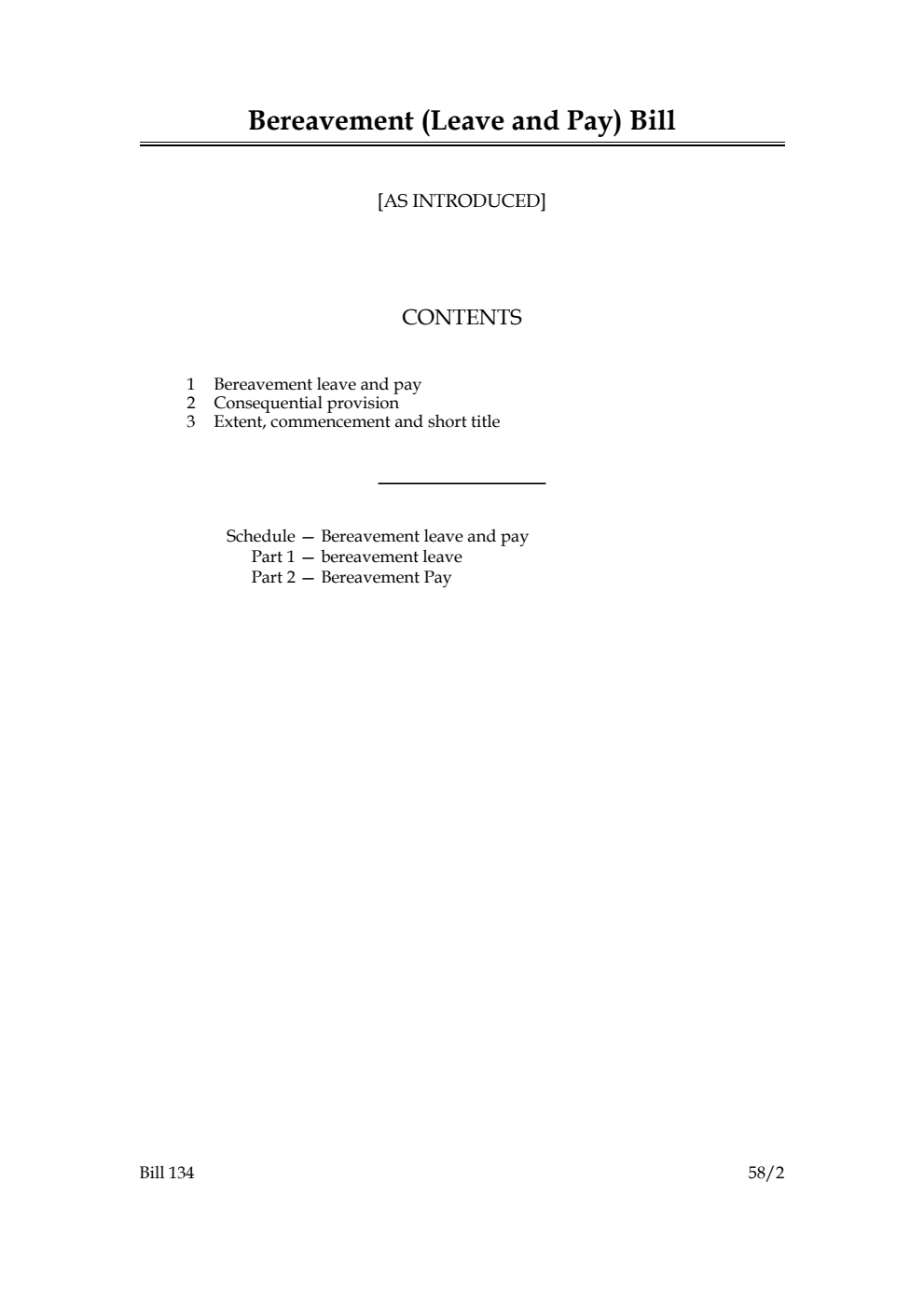 Bereavement (Leave and Pay) Bill [As Introduced]
