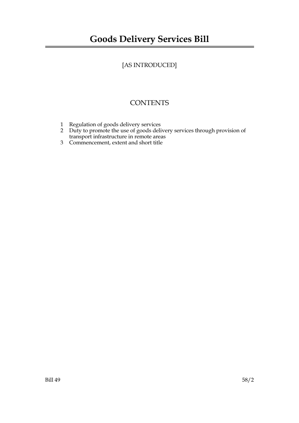 Goods Delivery Services Bill