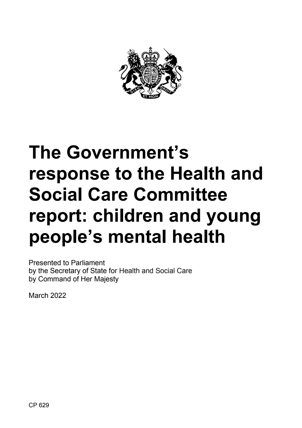 The Government’s response to the Health and Social Care Committee report: children and young people’s mental health