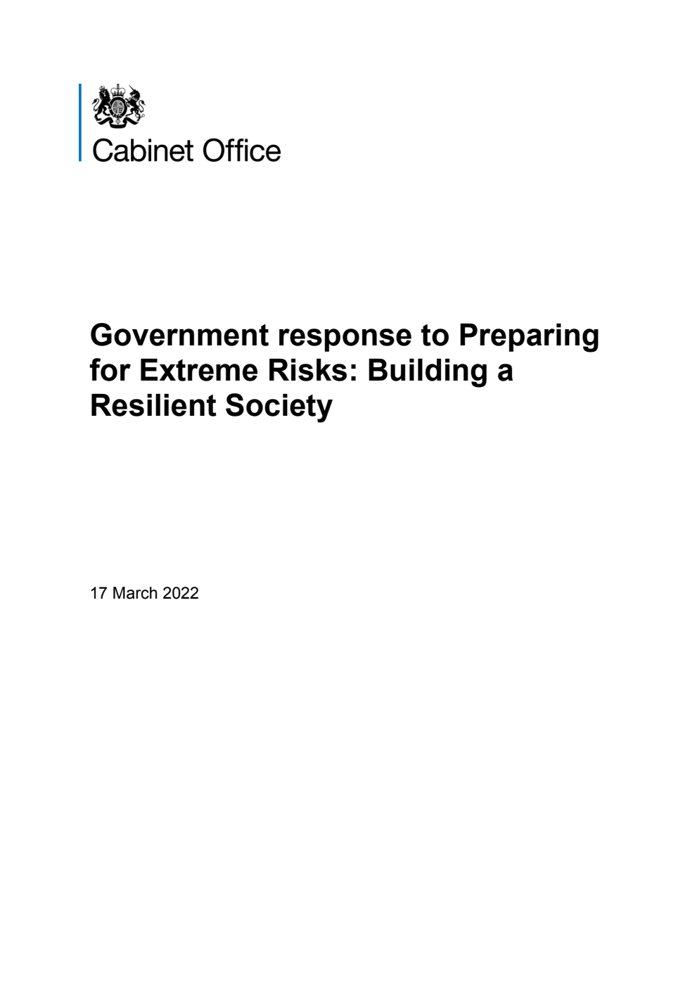 Government response to Preparing for Extreme Risks: Building a Resilient Society