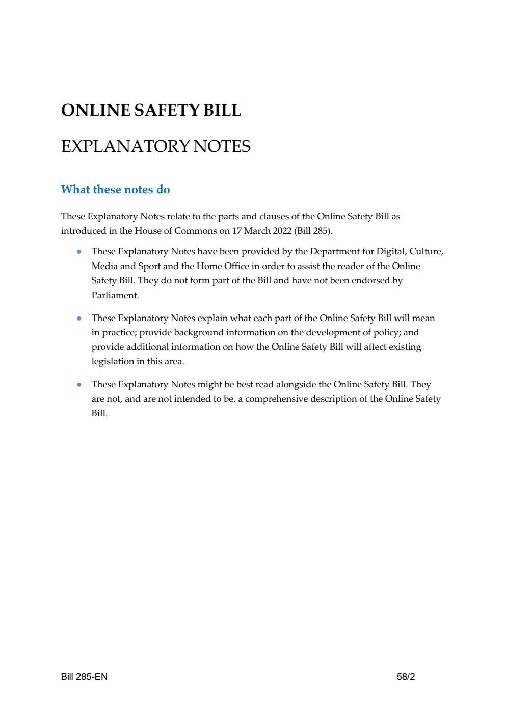 Online Safety Bill Explanatory Notes