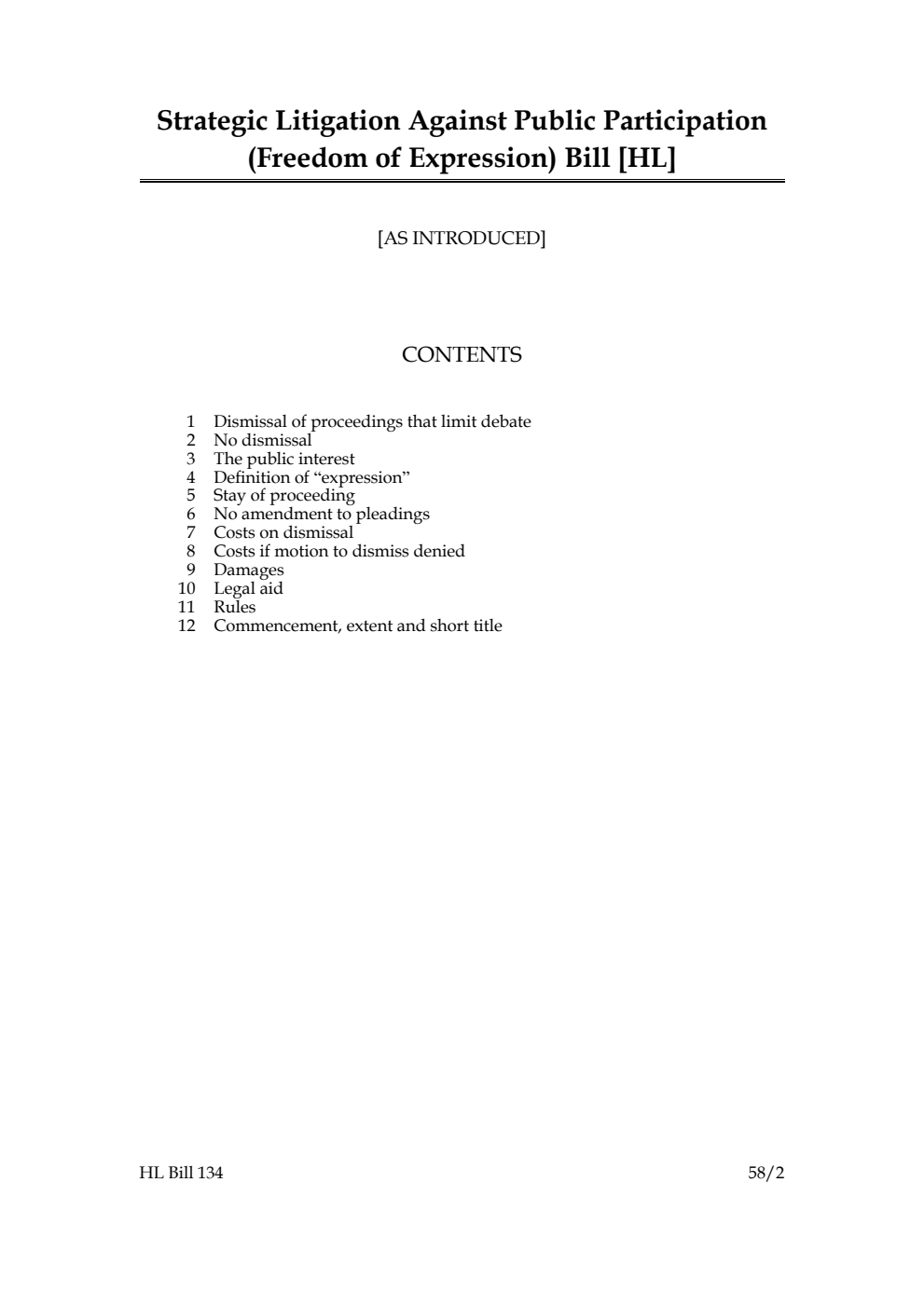 Strategic Litigation Against Public Participation (Freedom of Expression) Bill