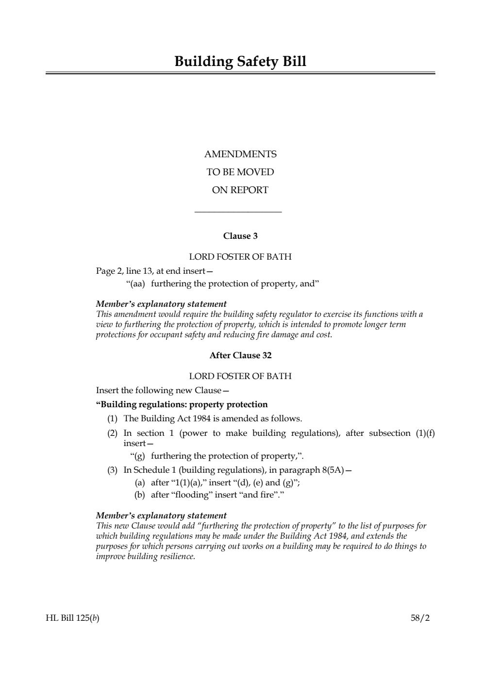 Building Safety Bill Amendments to be moved on Report