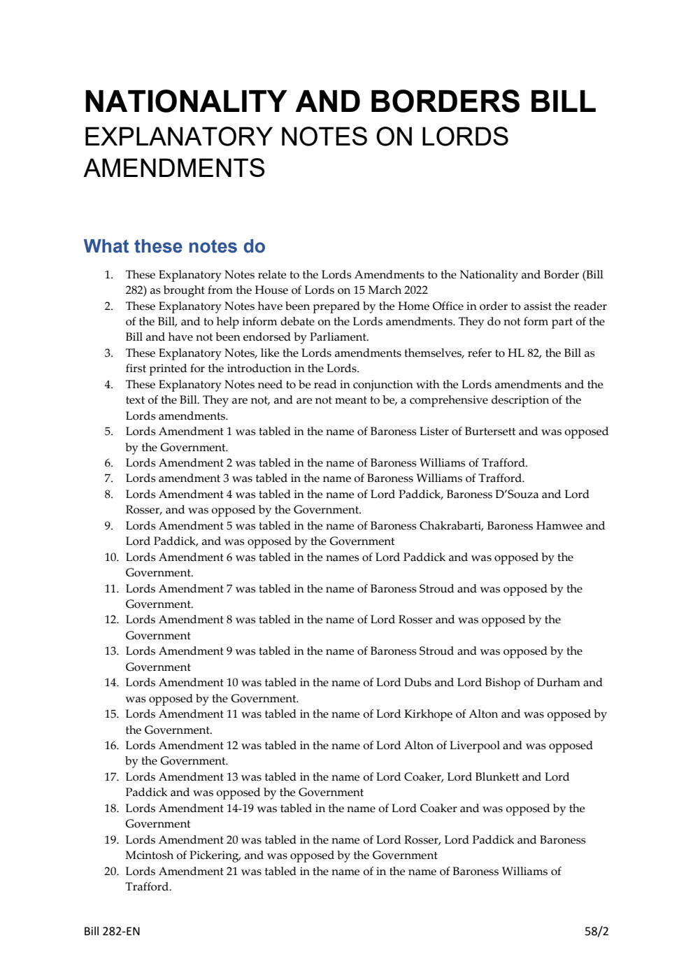 Nationality and Borders Bill Explanatory Notes on Lords Amendments