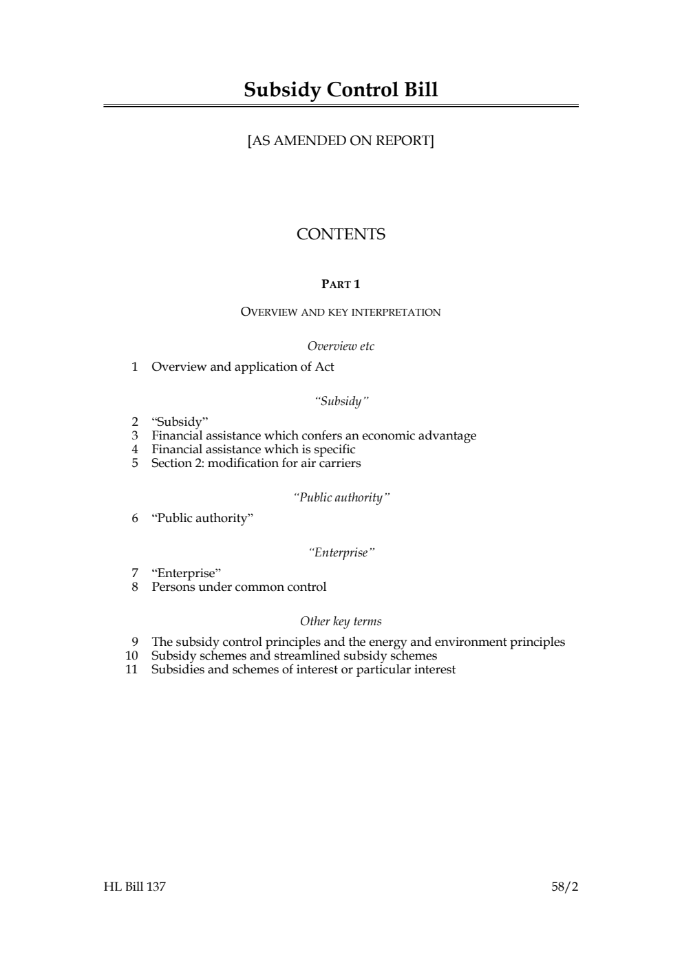 Subsidy Control Bill [as amended on Report]