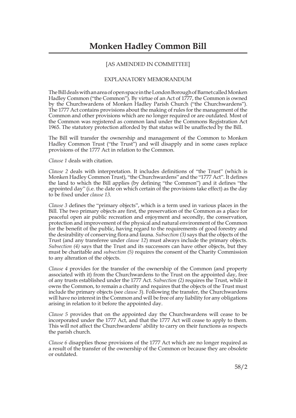 Monken Hadley Common Bill [as amended in Committee]