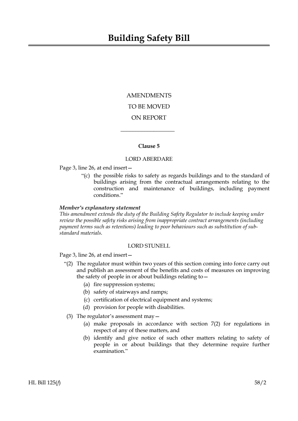 Building Safety Bill Amendments to be moved on Report