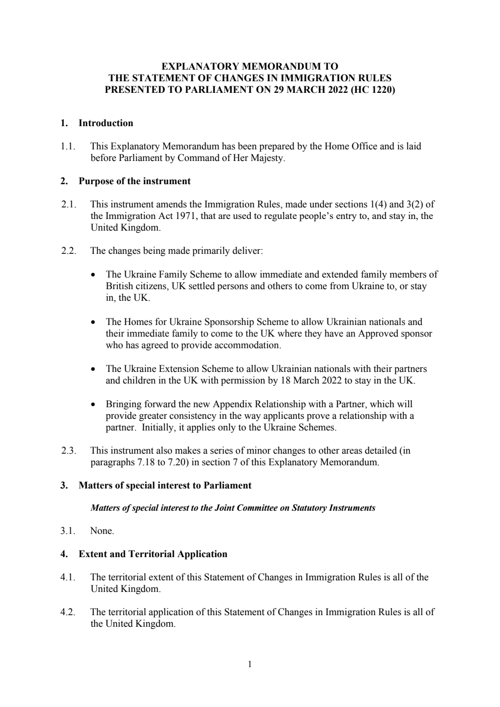 Explanatory Memorandum to the Statement of Changes in Immigration Rules