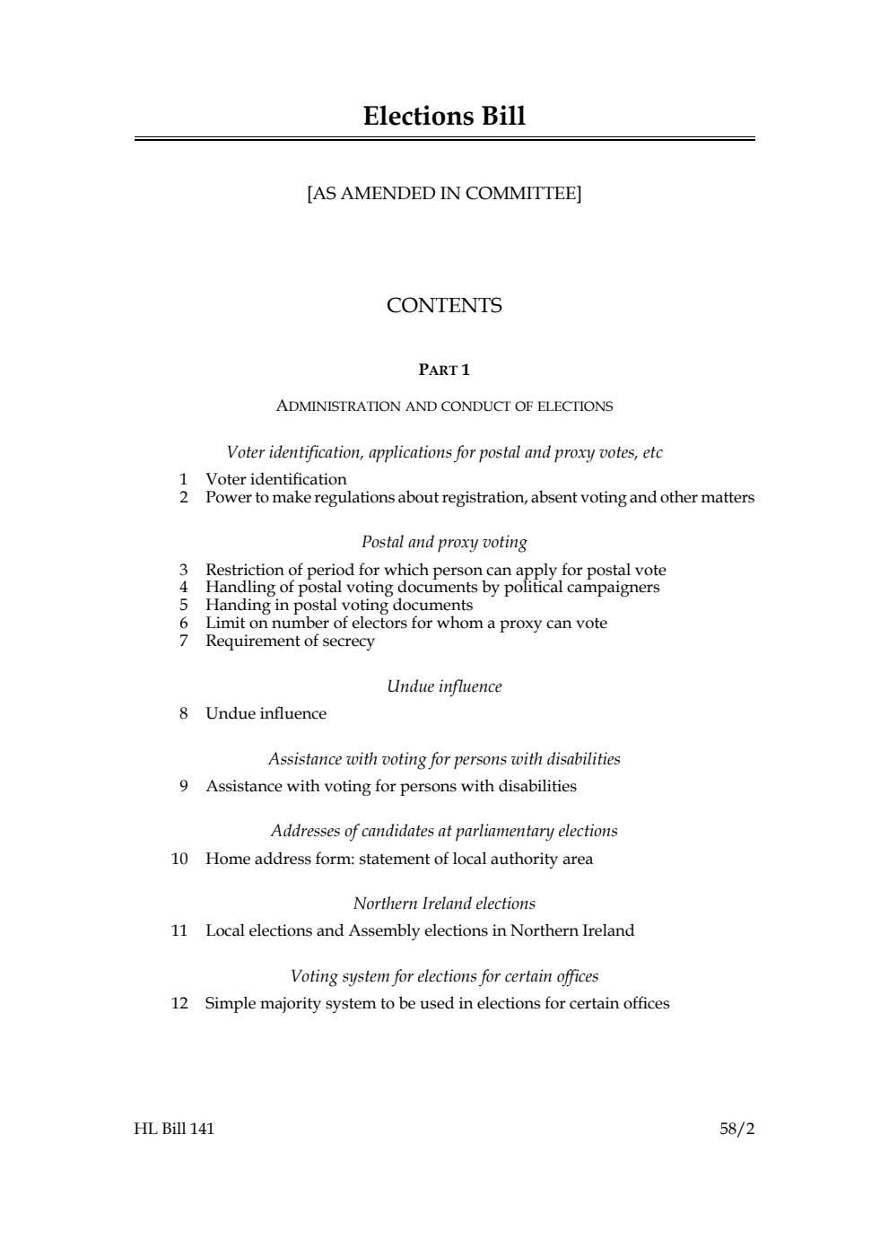 Elections Bill [as amended in Committee]